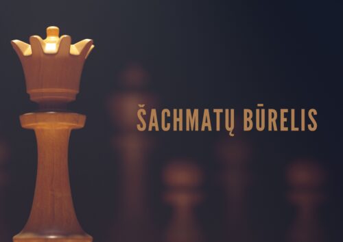 Renginio afiša „Šachmatų būrelis“. Šachmatų figūrėlė.